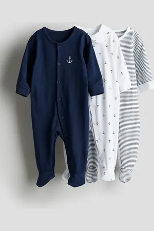 H&M 3er-Pack Schlafanzüge aus Baumwolle - Blau