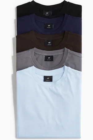 H&M 5er-Pack T-Shirts in Regular Fit - Blau