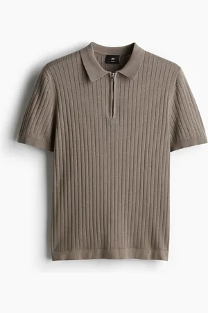H&M Poloshirt aus Rippstrick in Slim Fit - Beige
