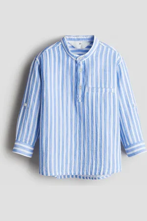 H&M Stehkragenshirt aus Baumwollmusselin - Blau