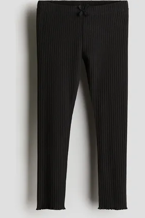 H&M Gerippte Baumwollleggings - Schwarz