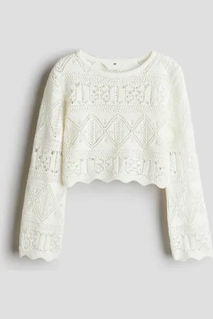 H&M Cropped Shirt in Pointellestrick - Weiß