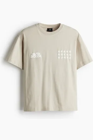 H&M Bedrucktes T-Shirt in Loose Fit - Beige