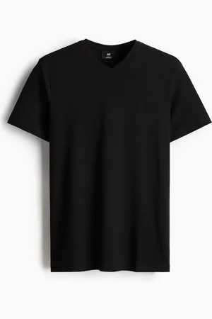 H&M T-Shirt mit V-Ausschnitt Slim Fit - Schwarz