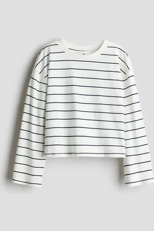 H&M Langarmshirt in Baumwolljersey - Weiß