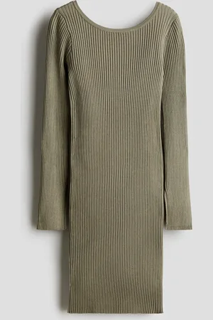 H&M Geripptes Strickkleid - Grün