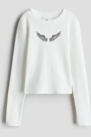 H&M Geripptes Baumwollshirt - Weiß