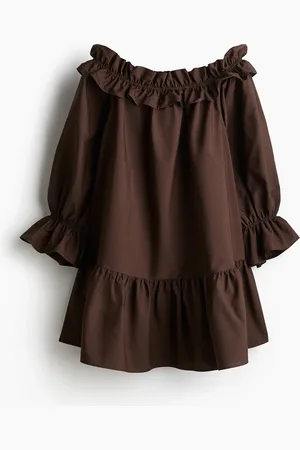 H&M Schulterfreies Popelinekleid - Orange