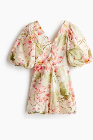 H&M Bauschiges Kleid mit Bindebändern - Weiß