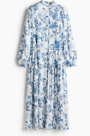 H&M Langes Kleid mit Puffärmeln - Weiß