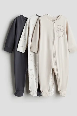 H&M 3er-Pack Schlafanzüge mit Reißverschluss - Beige