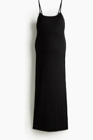 H&M MAMA Langes geripptes Kleid - Schwarz