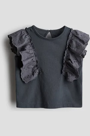 H&M Shirt aus Baumwolle mit Volantbesatz - Grau