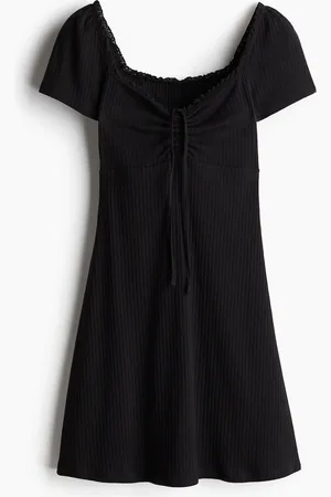 H&M Ausgestelltes Kleid mit Spitzenbesatz - Schwarz