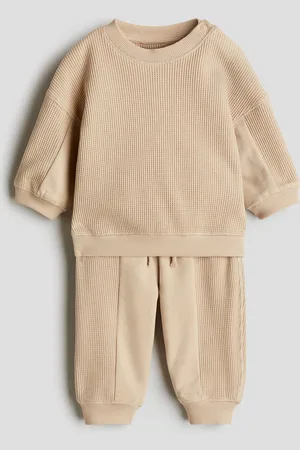 H&M Zweiteiler aus Baumwolle mit Waffelstruktur - Beige