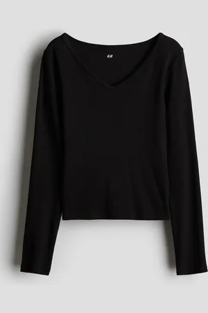 H&M Geripptes Shirt aus Baumwolljersey - Schwarz