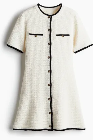 H&M Kleid in Strukturstrick - Weiß