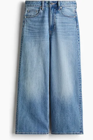H&M Wide High Cropped Jeans - Blau