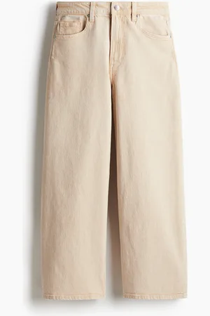 H&M Wide High Cropped Jeans - Beige