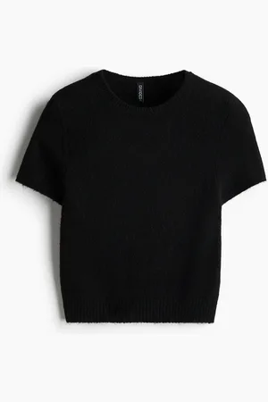 H&M T-Shirt aus Feinstrick - Schwarz