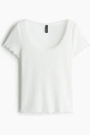 H&M T-Shirt aus Spitze mit Spitzenbesatz - Weiß