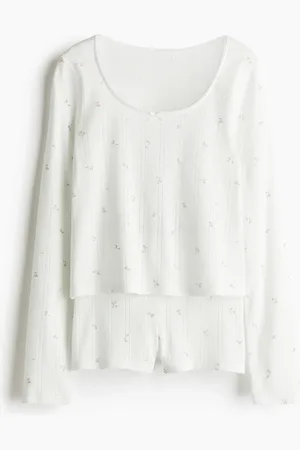 H&M Pyjama mit Pointellemuster - Weiß