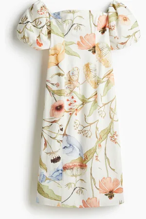 H&M Off-Shoulder-Kleid aus Baumwolle - Weiß