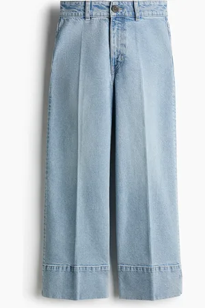 H&M Wide High Cropped Jeans - Blau