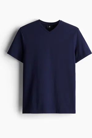 H&M T-Shirt mit V-Ausschnitt Slim Fit - Blau
