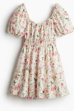 H&M Baumwollkleid mit Ballonsaum - Weiß