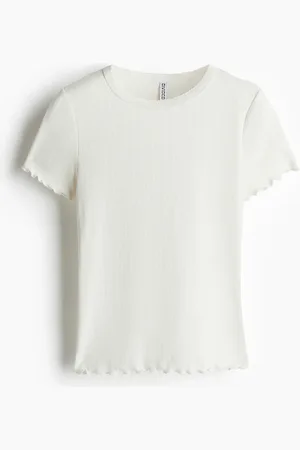H&M T-Shirt mit Overlockdetails - Weiß