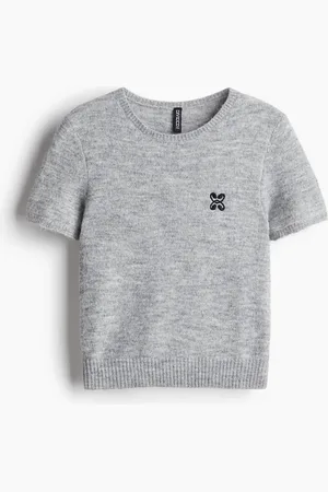 H&M T-Shirt aus Feinstrick - Grau