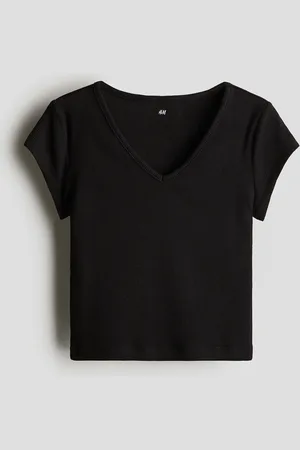 H&M Geripptes Shirt aus Baumwolljersey - Schwarz