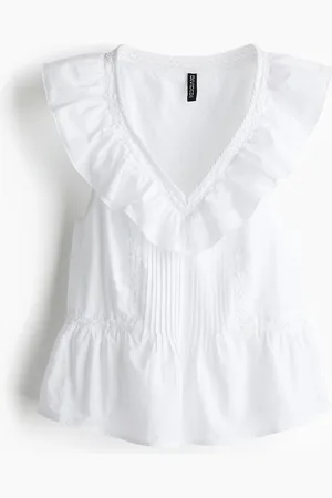 H&M Baumwolltop mit Volant - Weiß