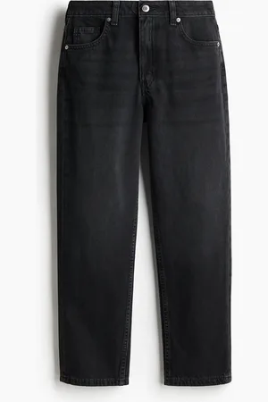 H&M Straight High Ankle Jeans - Schwarz