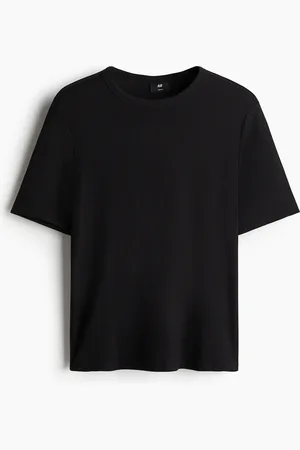 H&M Geripptes T-Shirt in Slim Fit - Schwarz