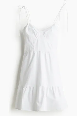 H&M Popelinekleid mit Bindeträgern - Weiß