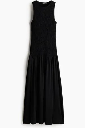 H&M Gesmoktes Jerseykleid - Schwarz