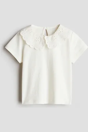 H&M Shirt mit Broderie Anglaise am Kragen - Weiß
