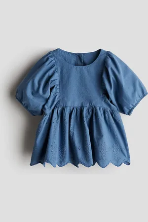 H&M Bluse mit Broderie Anglaise - Blau
