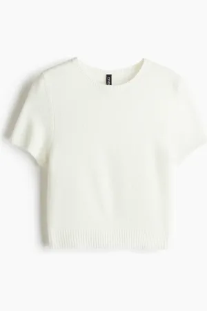 H&M T-Shirt aus Feinstrick - Weiß