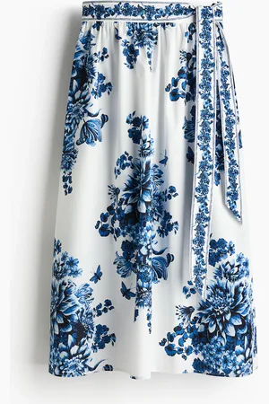 H&M Popelinerock mit Bindedetail - Blau