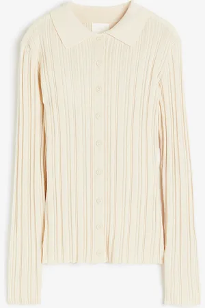 H&M Geripptes Shirt mit Kragen - Beige