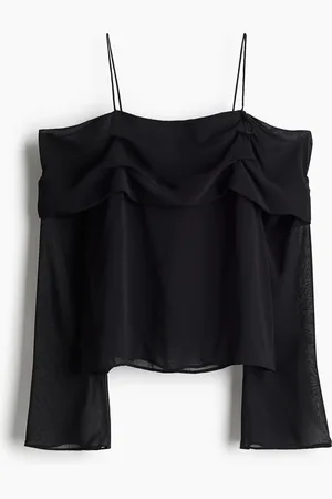 H&M Schulterfreies Chiffonshirt - Schwarz