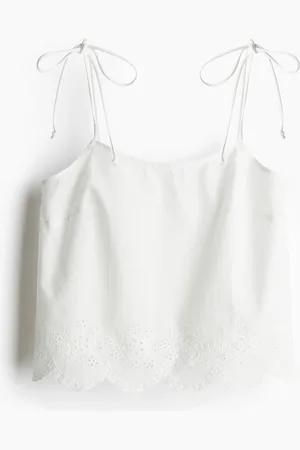 H&M Besticktes Top mit Bindeträgern - Weiß