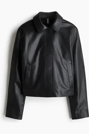 H&M Jacke mit Coating und offenen Kanten - Schwarz