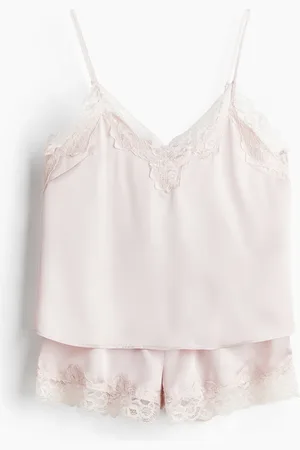 H&M Nachtwäsche aus Satin mit Spitzenbesatz - Pink