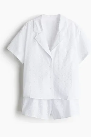 H&M Pyjama mit Broderie Anglaise - Weiß