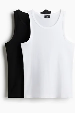 H&M 2er-Pack Gerippte Tanktops in Slim Fit - Schwarz