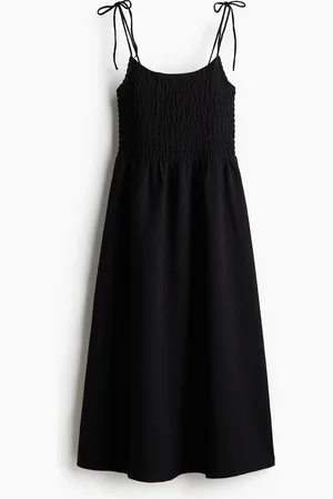 H&M Gesmoktes Kleid mit Bindeträgern - Schwarz